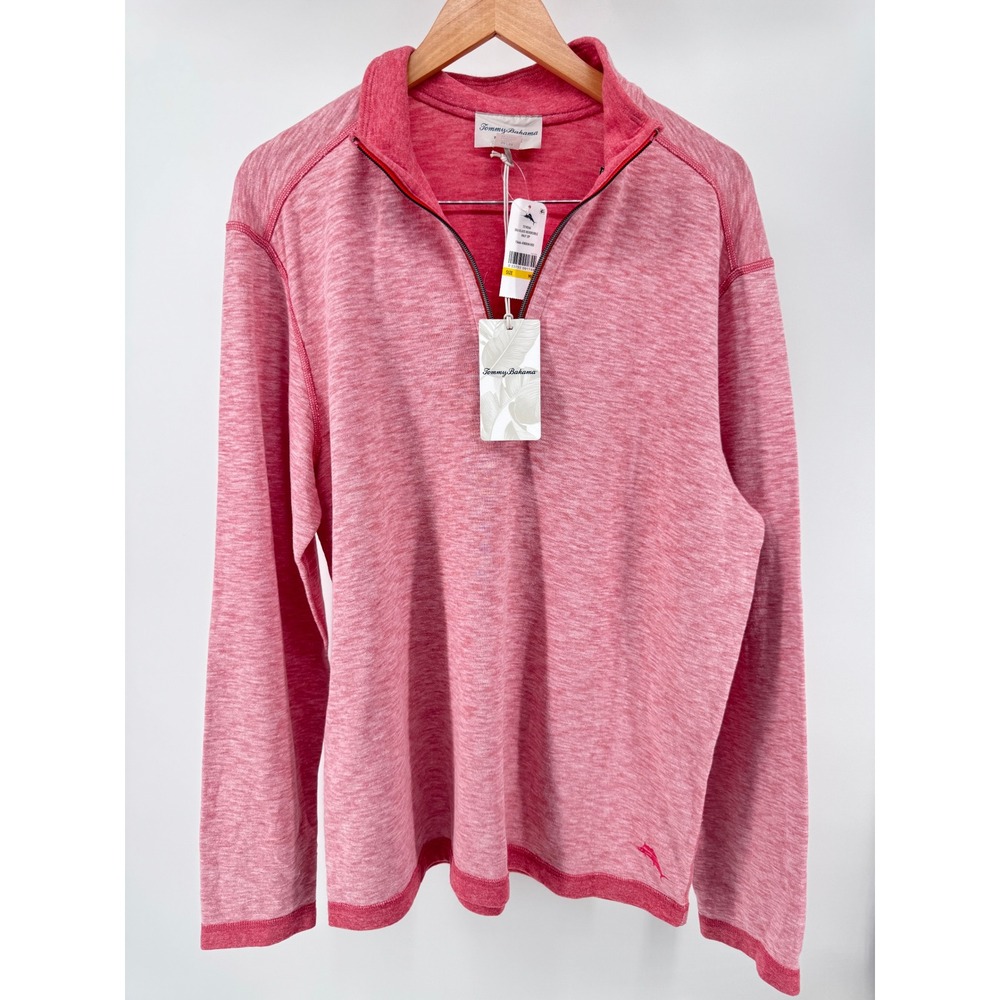 Tommy Bahama Sea Glass Reversible Half Zip Mens M Ribbon Red NWT